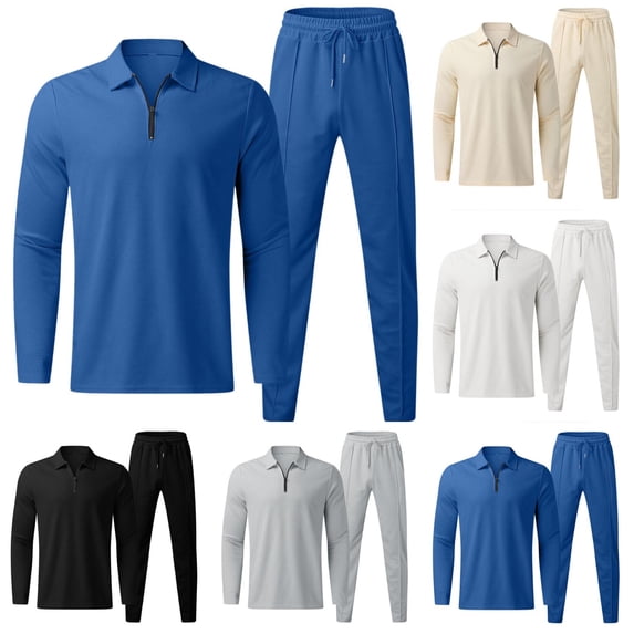 BiZtdJrK 2 Piece Sets for Men Casual Waffle Henley Shirt and Drawstring Waist Pants Tracksuit Solid Color Sports Workout Trousers and Long Sleeve Tops Suits 50 Percent off Sales Today Blue XXL