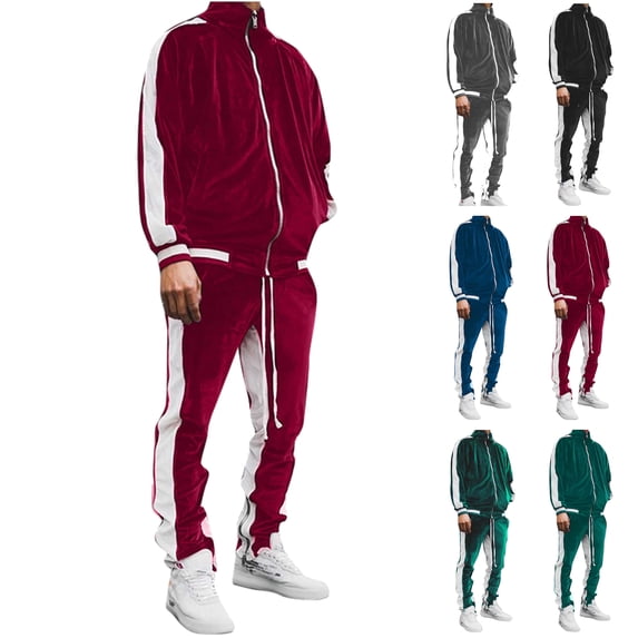 BiZtdJrK 2 Piece Sets for Men Velour Tracksuit Casual Drawstring Sweatpants with Pockets and Long Sleeve Zipper Jacket Sport Set Outdoor Jogger Outfits Dollar Sales Gray S
