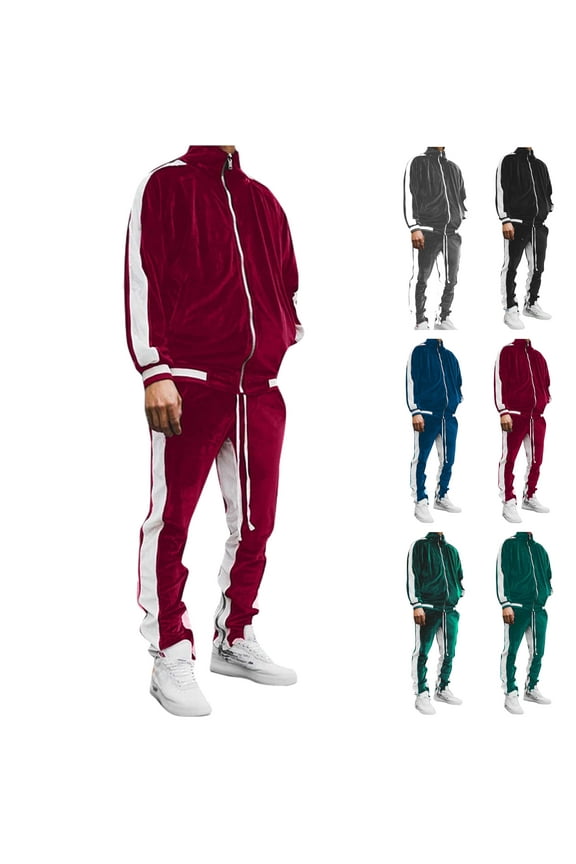 2 Piece Sets for Men Velour Tracksuit Casual Drawstring Sweatpants with Pockets and Long Sleeve Zipper Jacket Sport Set Outdoor Jogger Outfits Warehouse Sales Today Gray 3XL
