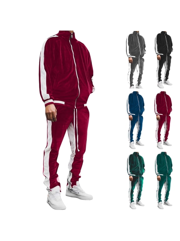 2 Piece Sets for Men Velour Tracksuit Casual Drawstring Sweatpants with Pockets and Long Sleeve Zipper Jacket Sport Set Outdoor Jogger Outfits Warehouse Sales Today Gray 3XL