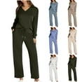 thumbnail image 1 of BiZtdJrK 2 Piece Travel Outfits for Women Lapel V Neck Long Sleeve Tops and Drawstring Pants Casual Sets Lightweight Stretch Sweatsuits with Pockets Army Green L, 1 of 9