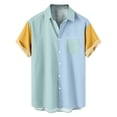 thumbnail image 1 of BiZtdJrK 2024 Big and Tall Shirts for Men Summer Button Down Lapel Beach Blouses Trendy Color Block Short Sleeve Slim Fit Shirt with Pocket Deals of The Day Lightning Deals Today Prime Outdoor Blue L, 1 of 7