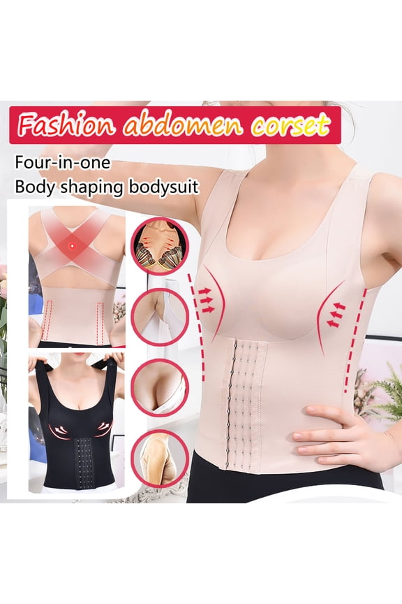 3 in 1 Waist Trainer Bra for Women, Posture Waist Buttoned Bra, Tummy Control Camisole Slimming Body Shaper Sales of The Day Lightning Beige XL