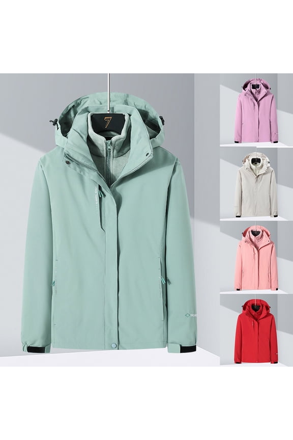 3 in 1 Waterproof Ski Jacket for Women, 2025 Winter Warm Inner Fleece Snow Coat Outdoor Hooded Windproof Rain Jackets with Pockets Today Prime Sales Red XL