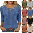 thumbnail image 1 of BiZtdJrK 3/4 Sleeve Tops for Women Ribbed Knit Fall Sweaters Dressy Crossover V Neck Pullover Blouse Going Out Tunic, Red, XXL, 1 of 8