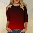 thumbnail image 1 of BiZtdJrK 3/4 Sleeve Womens Cold Shoulder Tops 2024 Trendy Gradinet Color Blouses Loose Comfy Three Quarter Length Tee Shirts Daily Deals Red XXL, 1 of 5