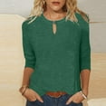 thumbnail image 1 of BiZtdJrK 3/4 Sleeve Womens Tops Dressy Casual Keyhole Blouses Basic Solid Summer T Shirts Daily Deals Clearance Green XXL, 1 of 6