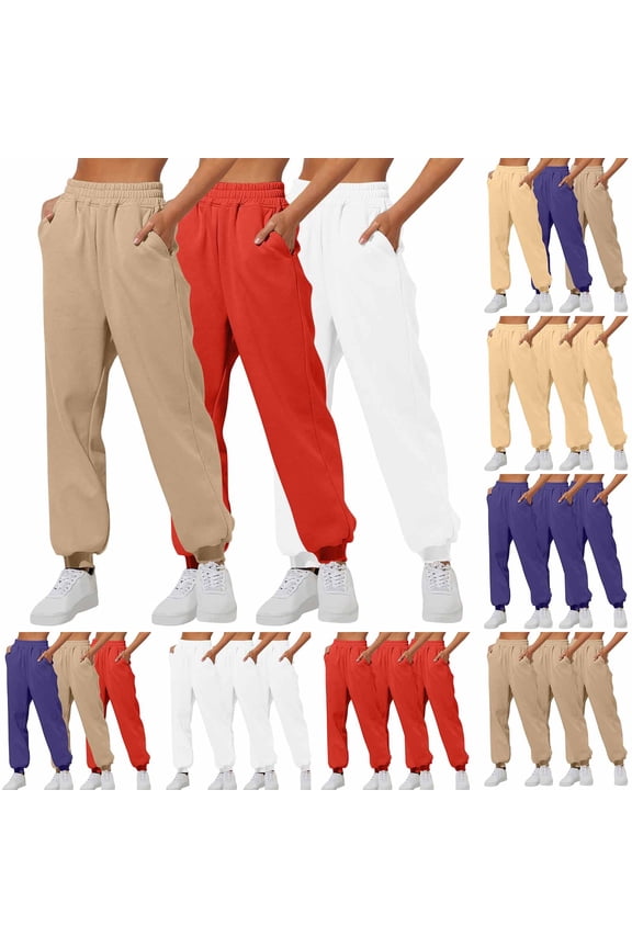 3 Pack Joggers for Women Elastic High Waist Running Athletic Sweatpants Baggy Gym Sweat Pants with Pockets Brown XXL