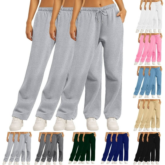 BiZtdJrK 3 Pack Loose Fit Sweatpants Elastic High Waist Casual Sweat Pant Drawstring Loose Yoga Workout Pants with Pockets Dark Gray S