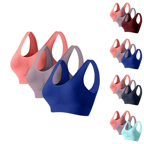 BiZtdJrK 3 Pack Womens Push Up Bras Plus Size Full Coverage Fitness Yoga Sport Bra Stretch Wireless Support Bralettes Dark Blue XXXL