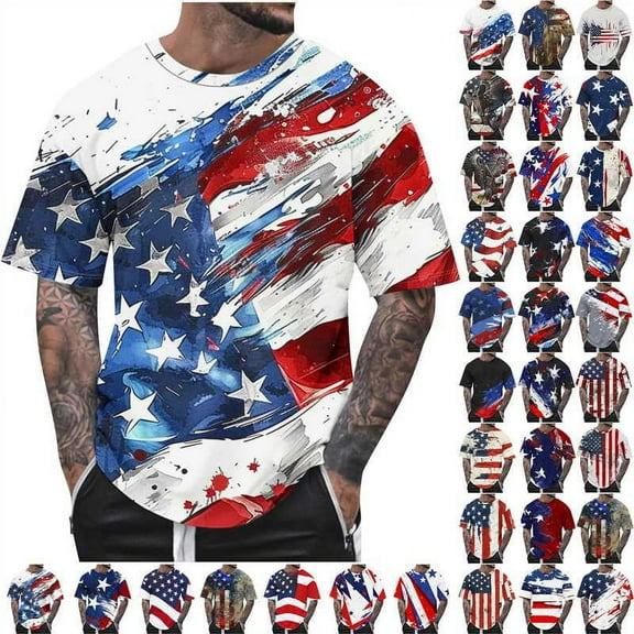 BiZtdJrK 4th of July Shirts for Men American Flag Graphic Tees Summer Short Sleeve Independence Day Patriotic Shirt Vacation Tops Multicolor XXL mens gifts