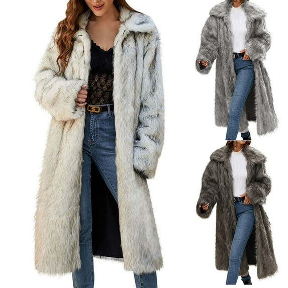 BiZtdJrK 50% Percent Off Sales Today Women's Fashion Winter Coats Fuzzy Fleece Long Sleeve Lapel Jackets Open Front Faux Fur Warm Long Cardigans Outerwear Brown XL