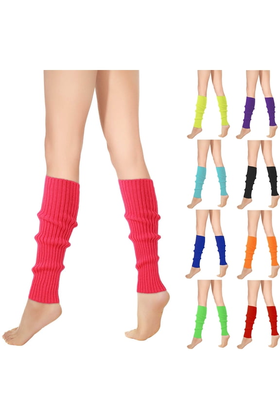 BiZtdJrK 80s Womens Neon Ribbed Leg Warmers Yoga Running Hiking Fashion Socks Fall Winter Clothes, Black
