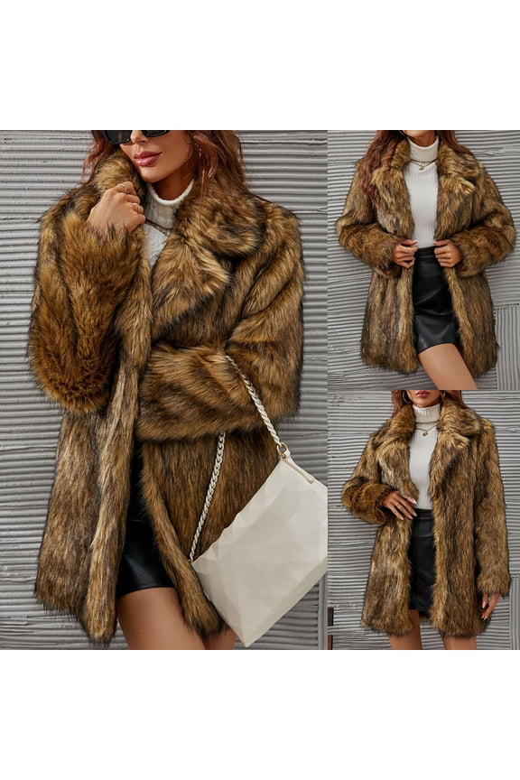 90 Off Clearance Sale Faux Fur Coats for Women Long Sleeve Leopard Lapel Jackets 2024 Fall Winter Fluffy Warm Jacket Outwear Brown 3XL