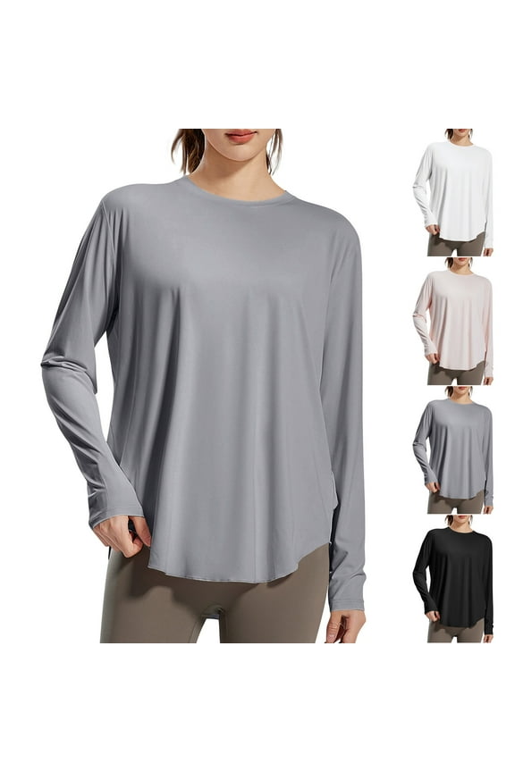 Active Tops for Women Long Sleeve Solid Loose T Shirts Cooling Lightweight Running Athletic T Shirt Pink L