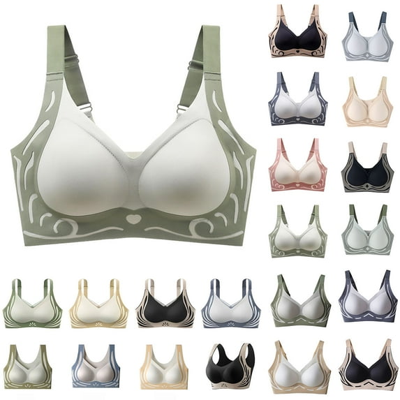 BiZtdJrK Anti Sagging Bra for Older Women Fashion Color Block Push up Sports Bras Wireless Gather Bralette Underwear, Beige, XL