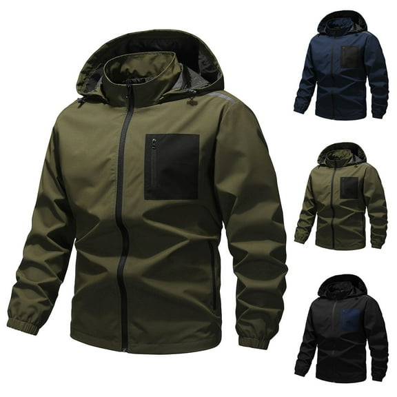 BiZtdJrK Army Green Men's Full Zip Casual Jackets with Detachable Hood Fall Winter Long Sleeve Hooded Jacket with Pockets L