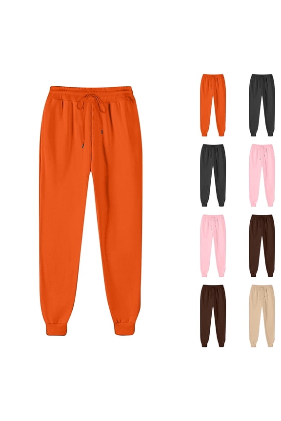 Running Sweatpants for Women Drawstring High Waist Gym Workout Joggers Baggy Active Sport Sweatpant Orange XXL