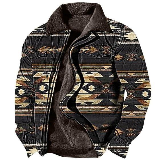 BiZtdJrK Aztec Western Jackets for Men Casual Zipper Long Sleeve Winter Warm Jacket Coats Vintage Print Soft Comfy Jackets Coat Sale Of The Day Prime Today Black L