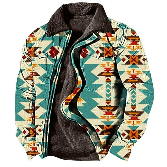 BiZtdJrK Aztec Western Jackets for Men Vintage Casual Long Sleeve Jacket Casual Funny Print Zipper Jackets Winter Warm Coat Cyber And Monday Sales T-Sky Blue XXXL