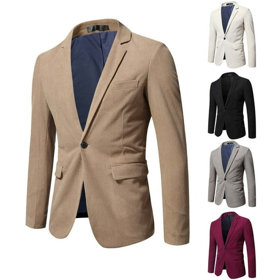 BiZtdJrK Back to School Prime Sales Mens Slim Fit Blazer Jackets Solid Color Corduroy Sport Coats Button Lapel Business Casual Formal Dress Fall Winter Long Sleeve Suits Red 3XL