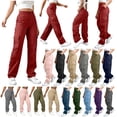 thumbnail image 1 of BiZtdJrK Baggy Cargo Pants for Women High Waisted Lightweight Open Leg Hiking Pants Streetwear Fashion Outfits with Pockets Light Blue L, 1 of 8