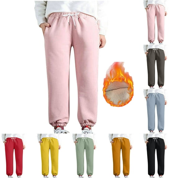 BiZtdJrK Baggy Cinch Bottom Joggers Pants for Women Plus Size Drawstring Sweatpants Fleece Lined Warm Sweat Pants Solid Casual Trousers with Pockets, Yellow L