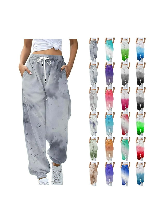 Baggy Sweatpants for Women Casual Cinch Bottom Trousers Trendy Gradient Print Joggers Pants Drawstring High Waist Sweat Pant with Pockets Prime Sales Today Clearance Hot Pink M