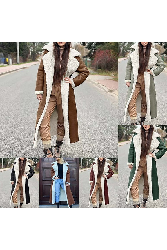 Best Sales Today Long Winter Coats for Womrn Thicken Warm Sherpa Lined Parka Anorak Jackets Notch Lapel Belted Slim Faux Suede Trench Coats Wine XL