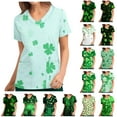 thumbnail image 1 of BiZtdJrK Big Sale Days St. Patrick's Day Scrub Tops for Women Cute Vneck Short Sleeve Green Shamrock Printed Nurse Holiday Working Uniforms with Pockets Multicolor M, 1 of 5