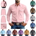 thumbnail image 1 of BiZtdJrK Western Cowboy Shirts for Men Pearl Snap Button Down Work Tops Solid Color Casual Cargo Shirt with Two Pockets, Beige, XXXXL, 1 of 8