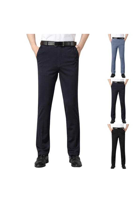 Lightweight Dress Pants for Men Big and Tall High Waist Straight Fit Business Casual Pants Fashion Suit Pant with Pockets Black XXXXXL