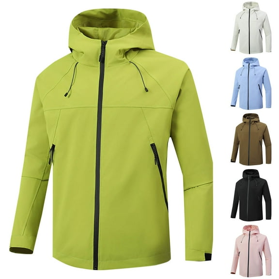 BiZtdJrK Big and Tall Hoodie Rain Jacket for Men Zipper Long Sleeve Nylon Waterproof Raincoat Outdoor Lightweight Windbreaker Jackets White S