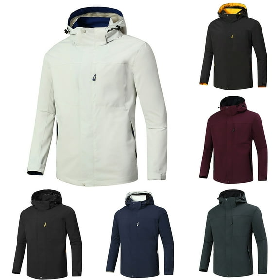 BiZtdJrK Big and Tall Outdoor Jackets for Mens Fashion Casual Lightweight Solid Color Rain Jacket Fall Waterproof Windproof Hooded Coat Todays Y-Blue#jackets for mens XXXXXL