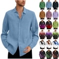 thumbnail image 1 of BiZtdJrK Big and Tall Shirts for Men 2025 Spring Summer Linen Long Sleeve T Shirt Solid Casual Button Up Lapel Work Tops Vacation Beach Outfits Blue XXXL Fall Savings, 1 of 6