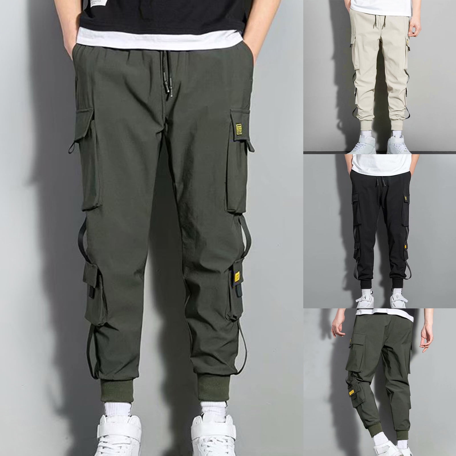 【KOOLOSET】Multi-Pocket Zipper Nylon Pants Full Length Side Zipper Pants