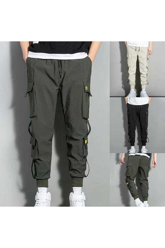 Big and Tall Sweatpants for Men Casual Drawstring Harem Cargo Pants Solid Outdoor Hiking Pants Full Length Work Trousers with Multi Pockets Sales of the Week Black 5XL