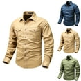 thumbnail image 1 of BiZtdJrK Big and Tall Tactical Shirts for Men with Pockets Casual Long Sleeve Button Down Cargo Shirts Solid Color Classic Lapel Work Tops 90 Percent off Clearance Sale Dark Blue XL, 1 of 3