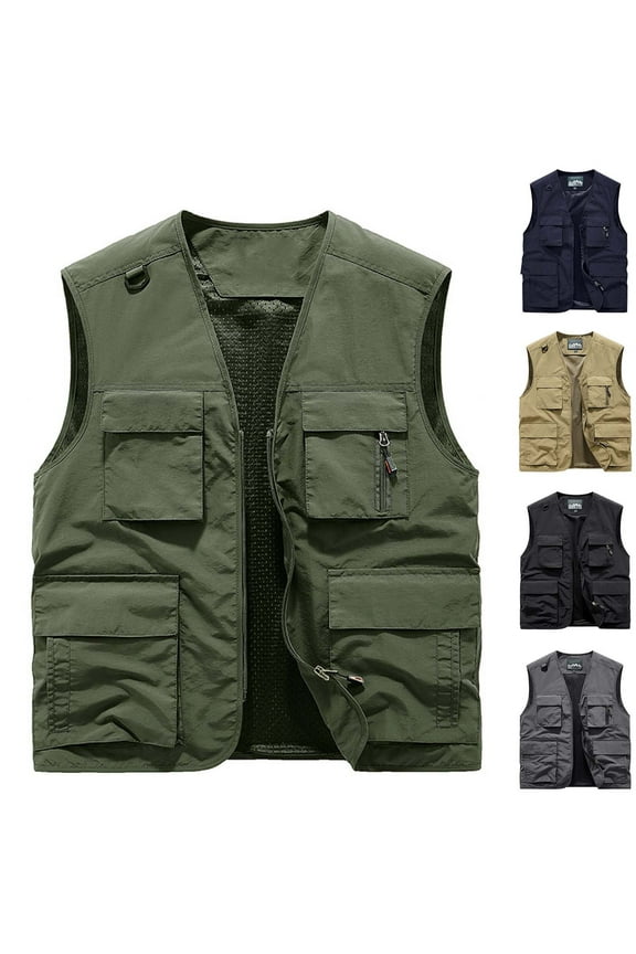 Big and Tall Vest for Men Loose Fit Zipper Sleeveless Work Vests Lightweight Casual Golf Vests with Multi Pockets Black And Friday Sales Black XXXXL