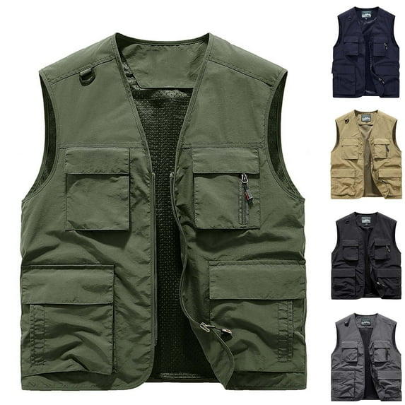 BiZtdJrK Big and Tall Vest for Men Loose Fit Zipper Sleeveless Work Vests Lightweight Casual Golf Vests with Multi Pockets Prime Day Sales Today 2025 Khaki XXXXL