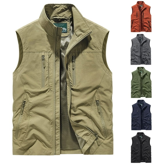 BiZtdJrK Big and Tall Vest for Mens Lightweight Sleeveless Zip Up Jacket Casual Outerwear Outdoor Golf Vests with Multi Pockets Todays Daily Sales Dark Blue XL