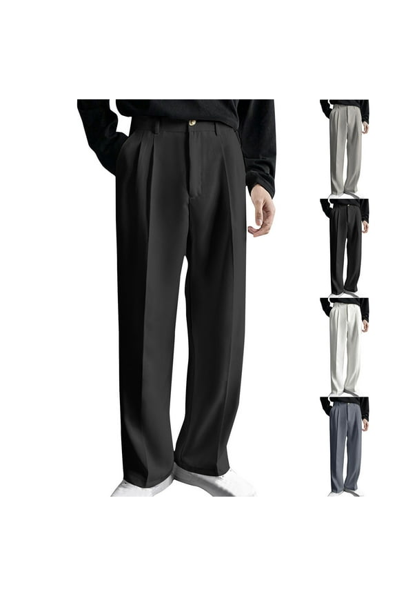 Big and Tall Wide Leg Dress Pant for Men Pleated Front Casual Street Dress Pants Comfy Summer Travel Pants with Pockets Gray XL