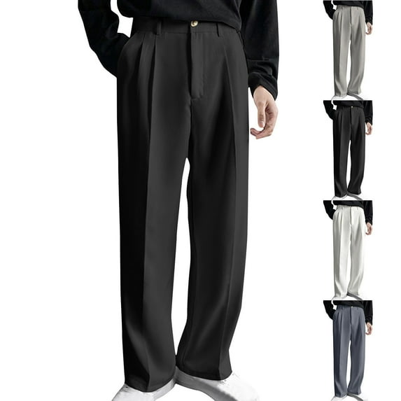 BiZtdJrK Big and Tall Wide Leg Dress Pant for Men Pleated Front Casual Street Dress Pants Comfy Summer Travel Pants with Pockets Black XXL