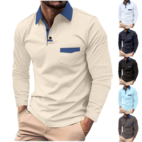 BiZtdJrK Big and Tall Work Shirts for Men Quarter Button Long Sleeve Pullover Tops Casual Golf Polos Fall Fashion Lightweight Contrast Collar Shirts Back To College Sales White XXXL
