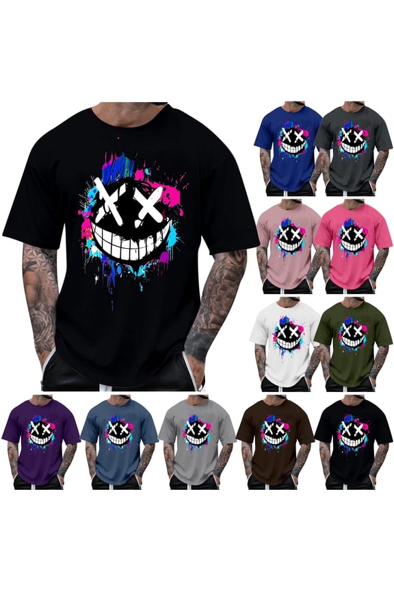 Big and Tall Graphic Tees for Men Short Sleeve Trendy Print Tee Tops Slim Fit Casual Street T Shirt Blue XXXXXL