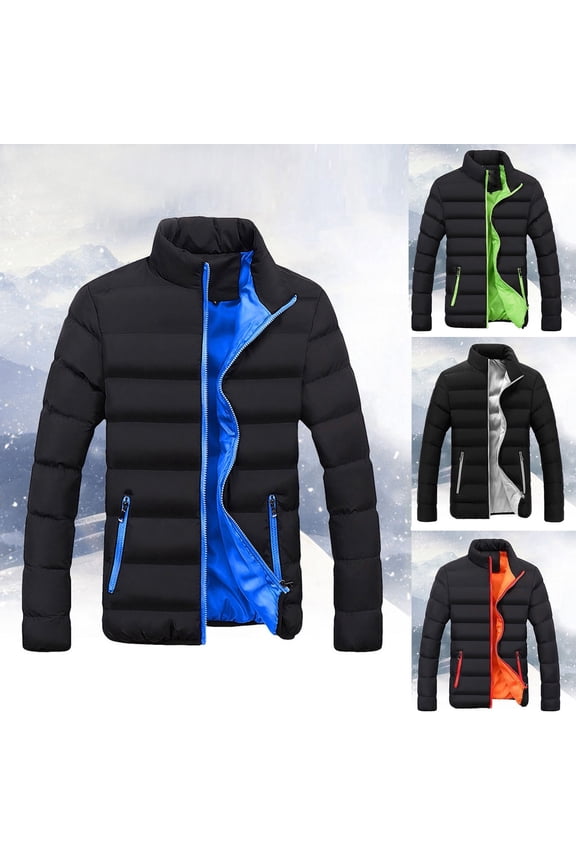 Big and Tall Puffer Coat for Men Zip Up Warm Quilted Jacket Stand Collar Thicken Long Sleeve Ski Down Jackets with Zipper Pockets Gray L