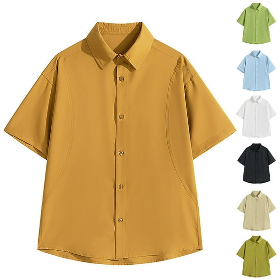 BiZtdJrK Big and Tall Short Sleeve Shirts for Men Relaxed Fit Casual Button Down Shirts Summer Solid Lapel Tops Vacation Blouse Light Blue XXL