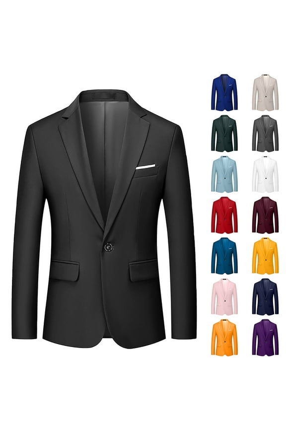 Big and Tall Solid Blazers for Men One Button Notched Lapel Long Sleeve Wedding Party Dress Jackets Regular Fit Sport Coats Dark Blue XXXXL