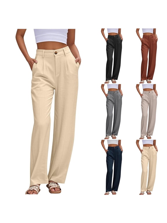 BiZtdJrK Birthday Gifts! Dress Pants for Women Loose Wide Leg Suit Pant Business Casual Office Work Trousers with Pockets Navy XL