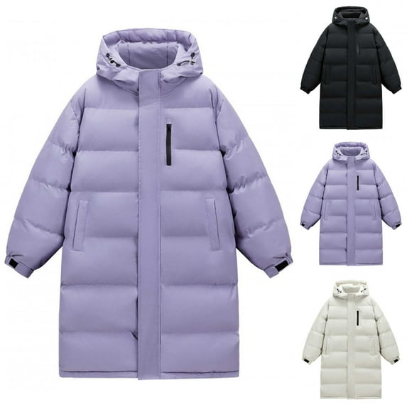 BiZtdJrK Black Men's Winter Long Down Jacket Casual Thicked Warm Hooded Parkas Coats Zip Up Long Sleeve Puffer Jacket with Pockets L